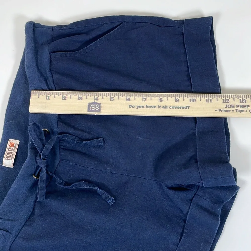 ROUTE 66 Junior 13/14 Navy Blue‎ Linen Blend Drawstring Mini Shorts Y2K Preppy - Picture 4 of 8